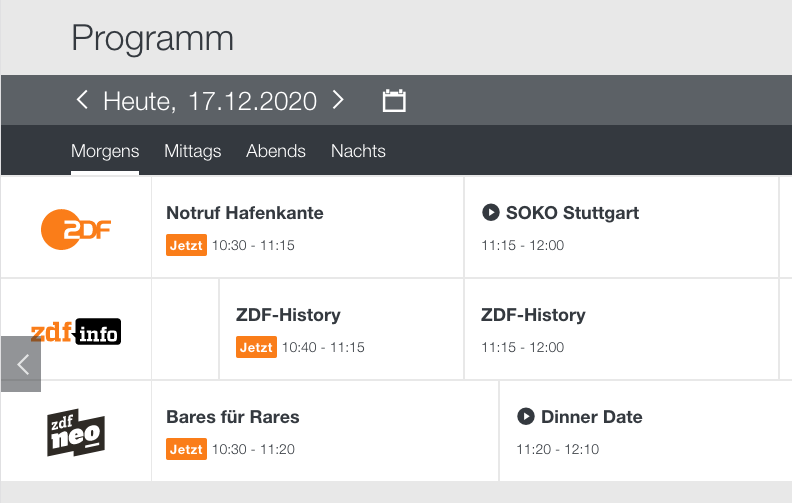 Screenshot of the program info on ZDF